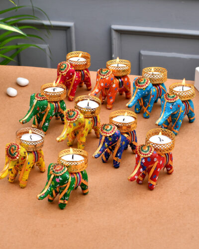 PRIDE STORE Elephant Tealight Candle Holder For Diwali Navratri Decoration Candle (Multicolor, Pack of 10)
