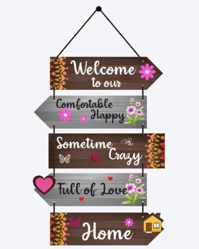 Home Delight Floral Decorative Welcome To Our Home Wooden Wall Hanging Home Items (26 inch X 12 inch, Brown, Grey)