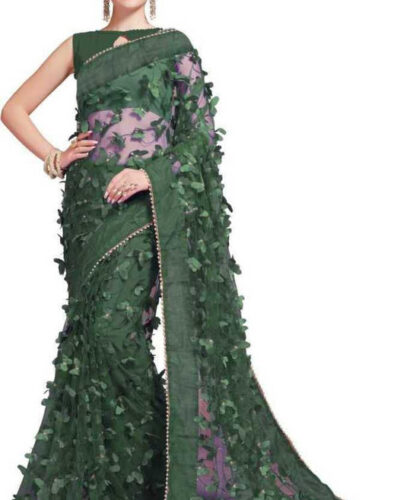 Applique Bollywood Net Saree (Green)