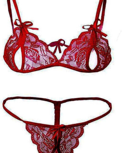 Babydoll Set Self Design, Solid Maroon Lingerie Set