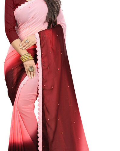 Self Design, Solid/Plain Bollywood Georgette Saree (Pink)