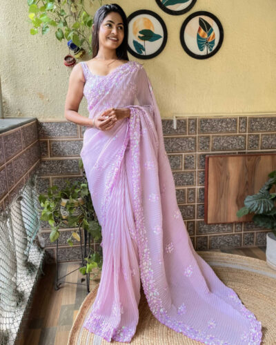 Embroidered Bollywood Georgette Saree (Purple)
