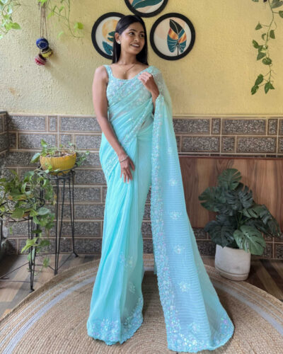 Embroidered Bollywood Georgette Saree (Blue)