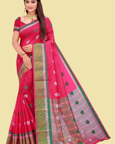 Woven Bollywood Cotton Silk Saree (Magenta)