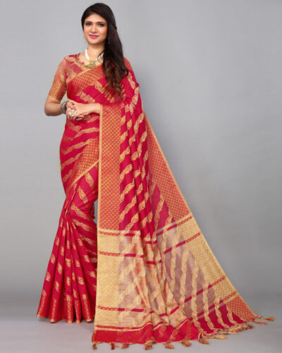 Woven, Embellished, Self Design Kanjivaram Cotton Silk, Silk Blend Saree (Red)