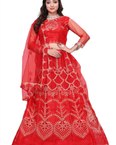 Embroidered Semi Stitched Lehenga Choli (Red)