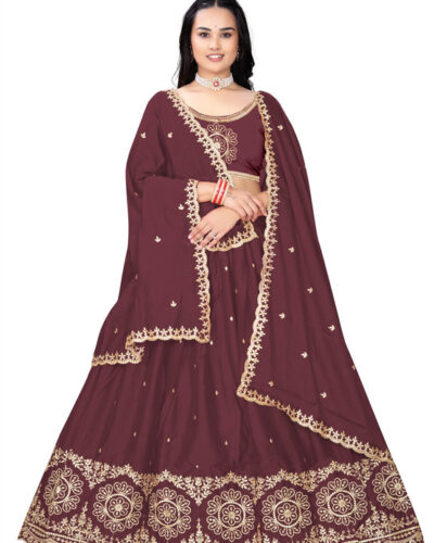 Embroidered Semi Stitched Lehenga Choli (Maroon)