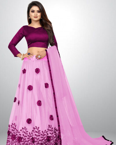 Embroidered Semi Stitched Lehenga Choli (Multicolor)