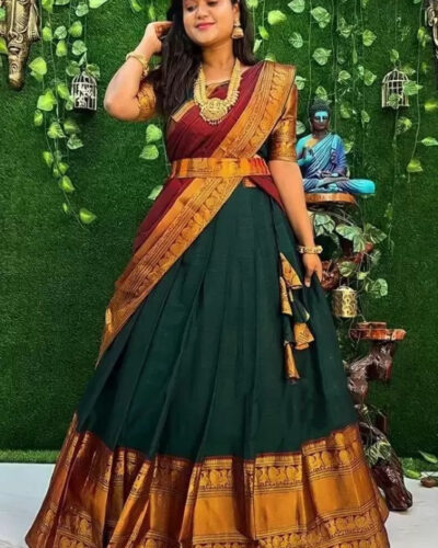 Embroidered Semi Stitched Lehenga Choli (Green)