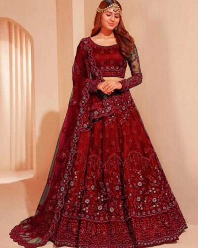 Embroidered Semi Stitched Lehenga Choli (Red)