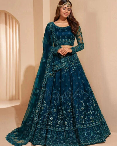 Embroidered Semi Stitched Lehenga Choli (Light Blue)