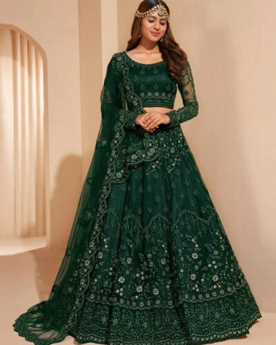 Embroidered Semi Stitched Lehenga Choli (Green)