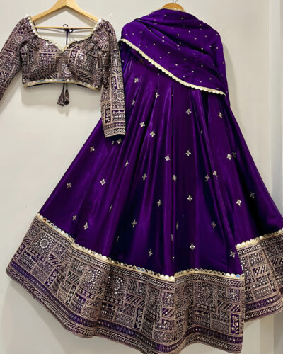 Embroidered Semi Stitched Lehenga Choli (Purple)