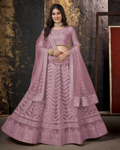 Embroidered Semi Stitched Lehenga Choli (Pink)