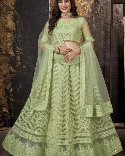 Embroidered Semi Stitched Lehenga Choli (Light Green)