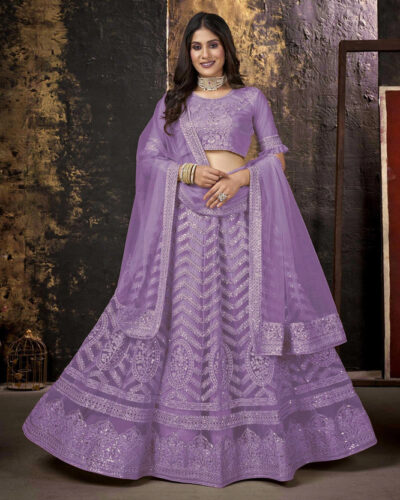 Embroidered Semi Stitched Lehenga Choli (Purple)