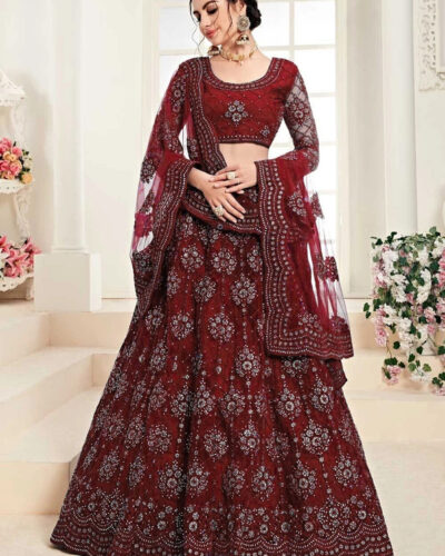 Embroidered Semi Stitched Lehenga Choli (Maroon)