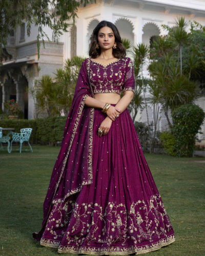 Embroidered Semi Stitched Lehenga Choli (Purple)