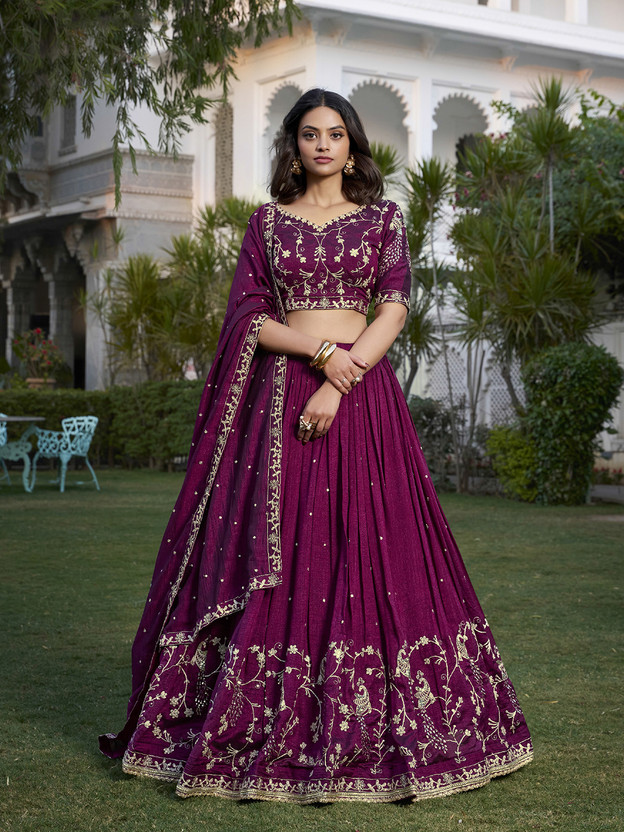 Embroidered Semi Stitched Lehenga Choli (Purple)