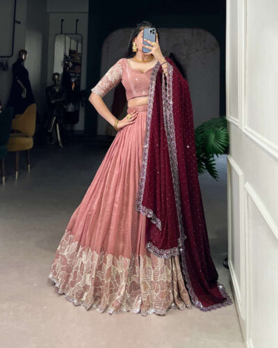 Embroidered Semi Stitched Lehenga Choli (Multicolor)