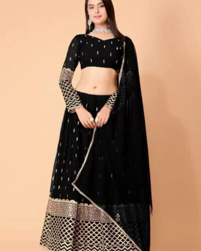 Embroidered Semi Stitched Lehenga Choli (Black)