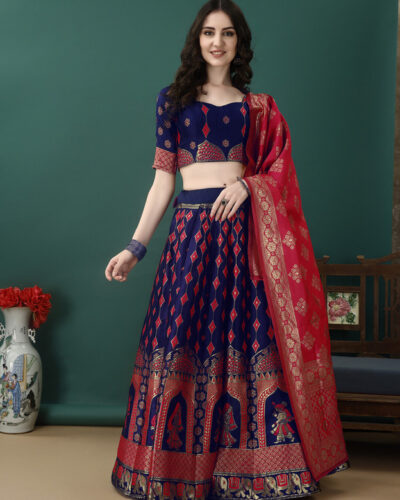 Self Design Semi Stitched Lehenga Choli (Dark Blue)