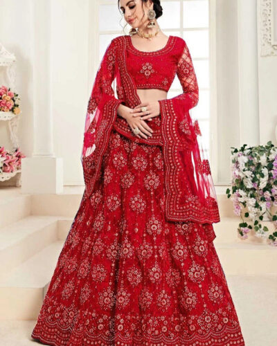 Embroidered Semi Stitched Lehenga Choli (Red)