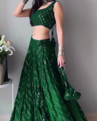 Embroidered Semi Stitched Lehenga Choli (Green)