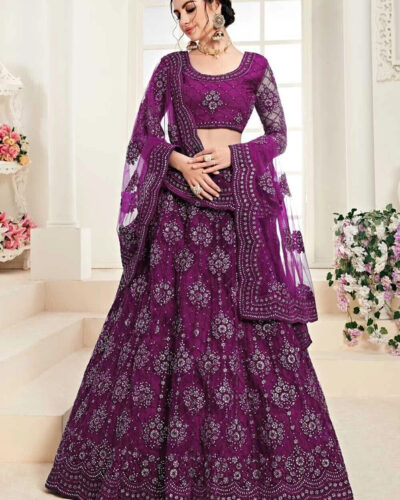 Embroidered Semi Stitched Lehenga Choli (Purple)