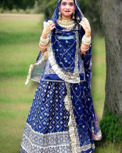 Embroidered Semi Stitched Lehenga & Kurta (Blue)