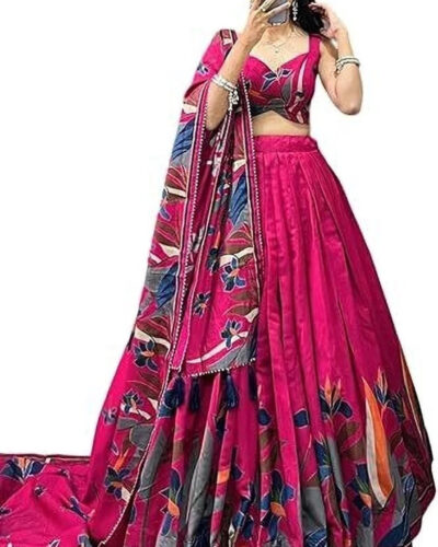 Printed Semi Stitched Lehenga Choli (Pink)