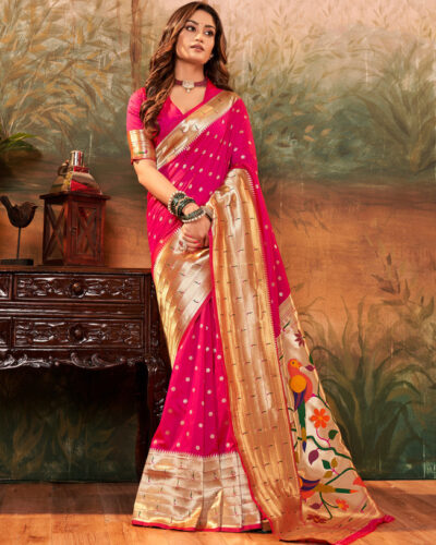 Woven, Self Design Banarasi Pure Silk, Silk Blend Saree (Pink, Multicolor)