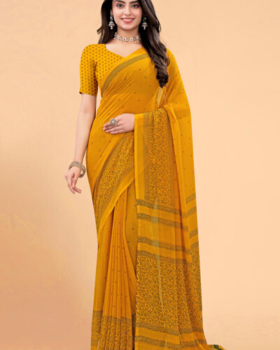 Printed Daily Wear Chiffon Saree (Yellow)