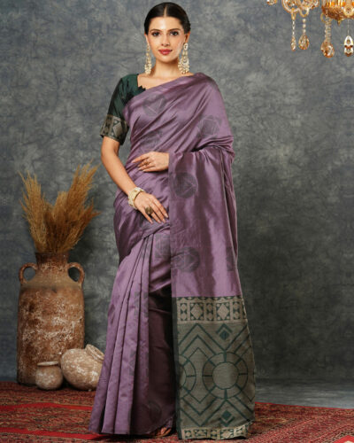 Dyed, Self Design, Woven Banarasi Silk Blend Saree (Purple)