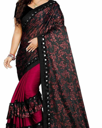 Printed Bollywood Silk Blend, Lycra Blend Saree (Red)