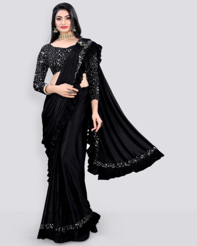Embellished Bollywood Lycra Blend Saree (Black)