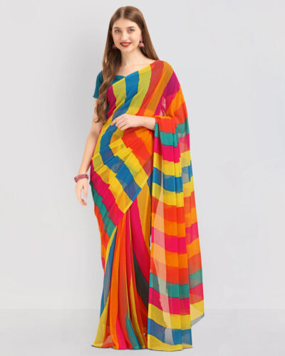Printed Bollywood Chiffon Saree (Multicolor)