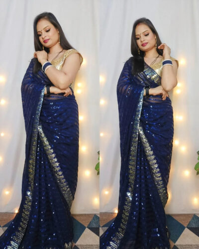Embroidered Bollywood Georgette Saree (Blue)