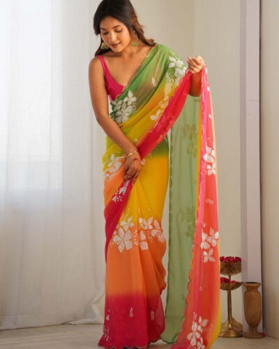Printed, Floral Print Bollywood Georgette Saree (Multicolor)