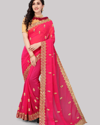 Embroidered Bollywood Georgette Saree (Pink)