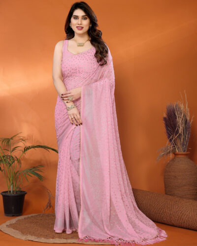 Self Design Bollywood Georgette Saree (Pink)