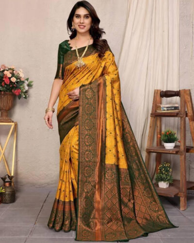 Woven Dharmavaram Jacquard, Pure Silk Saree (Multicolor)