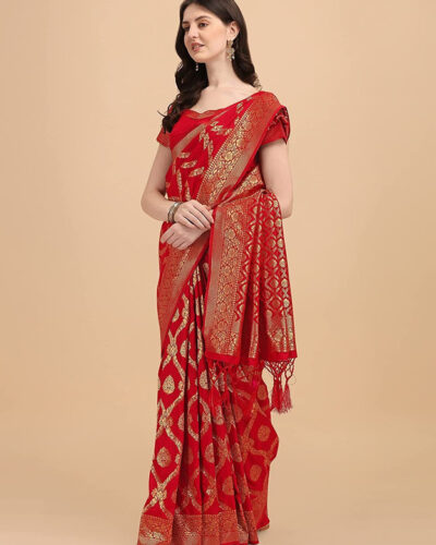 Paisley Banarasi Silk Blend Saree (Red)