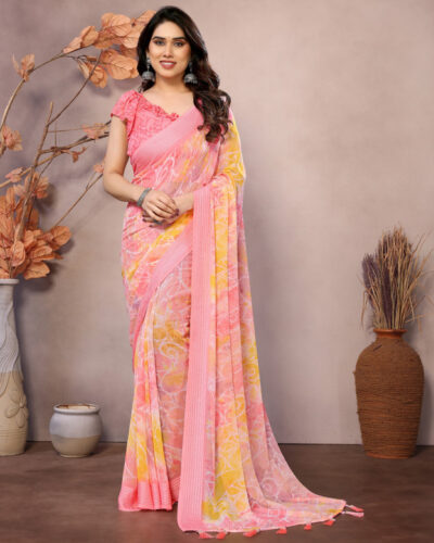 Printed Bollywood Georgette Saree (Pink)