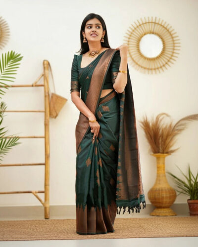 Woven Kanjivaram Pure Silk, Art Silk Saree (Green)