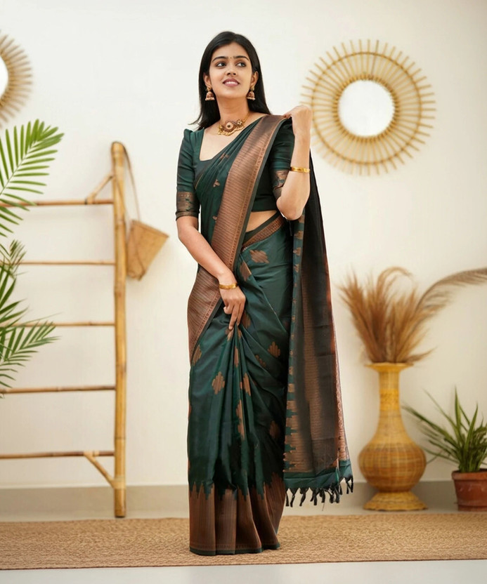 Woven Kanjivaram Pure Silk, Art Silk Saree (Green)