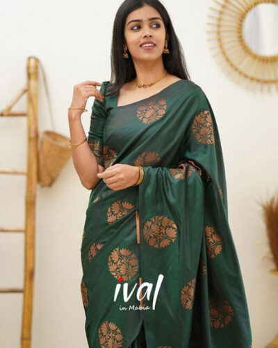 Woven Kanjivaram Pure Silk, Art Silk Saree (Green)