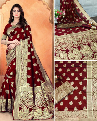 Woven Kanjivaram Pure Silk, Art Silk Saree (Maroon)