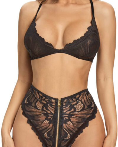 Bra & Panty Set Self Design Black Lingerie Set