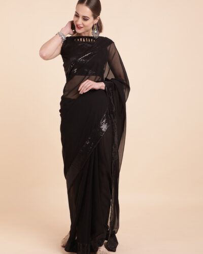 Embellished Bollywood Georgette Saree (Black)